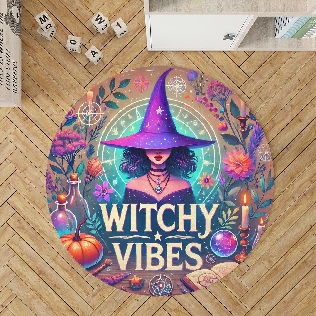Witch Round Rug Witchy Vibes Carpet for Halloween Decor-MoonChildWorld