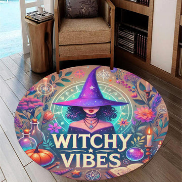 Witch Round Rug Witchy Vibes Carpet for Halloween Decor-MoonChildWorld