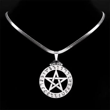 Witch Runes Pentagram Necklace Wicca Pagan Pentacle Necklace Gothic Jewelry-MoonChildWorld