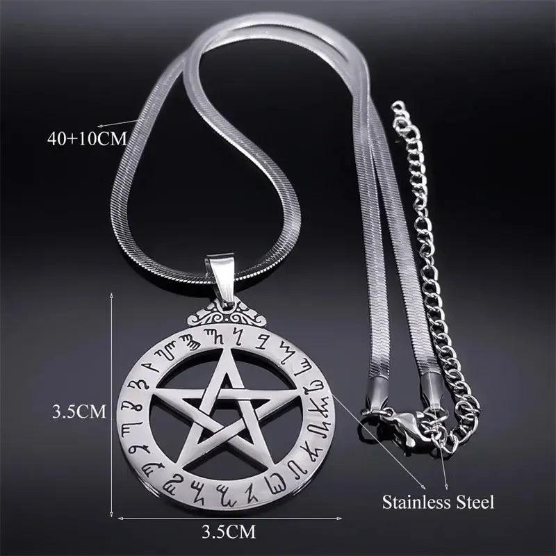 Witch Runes Pentagram Necklace Wicca Pagan Pentacle Necklace Gothic Jewelry-MoonChildWorld
