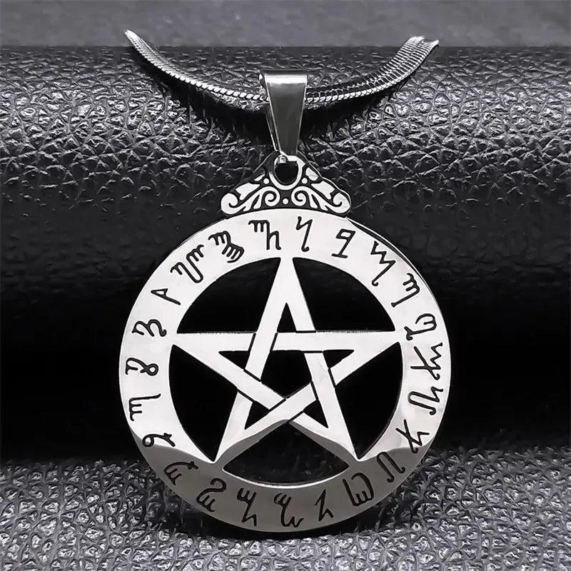 Witch Runes Pentagram Necklace Wicca Pagan Pentacle Necklace Gothic Jewelry-MoonChildWorld
