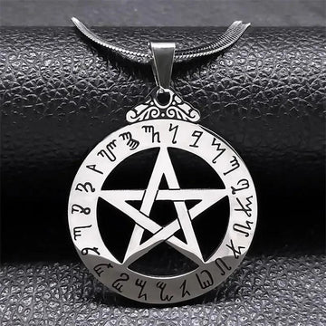 Witch Runes Pentagram Necklace Wicca Pagan Pentacle Necklace Gothic Jewelry-MoonChildWorld