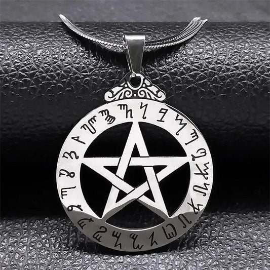 Witch Runes Pentagram Necklace Wicca Pagan Pentacle Necklace Gothic Jewelry-MoonChildWorld