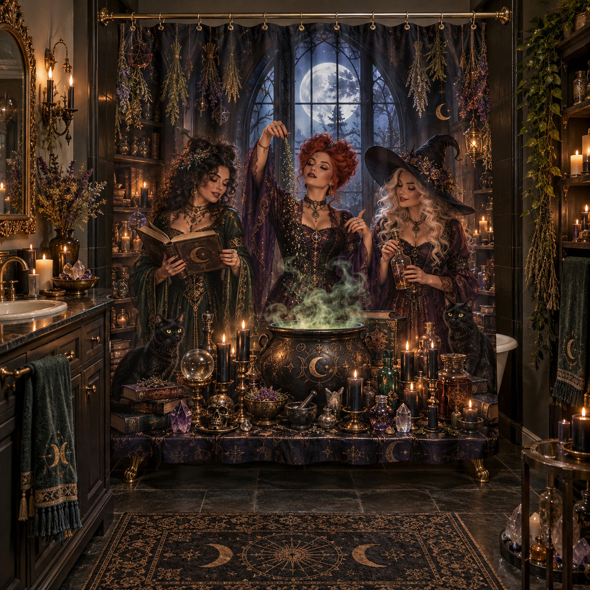 Witch Shower Curtain - Gothic Apothecary Coven Cauldron Decor