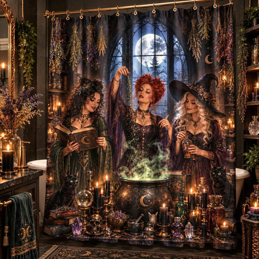 Witch Shower Curtain - Gothic Apothecary Coven Cauldron Decor