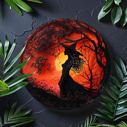 Witch Silhouette Halloween Metal Sign Gothic Decor-MoonChildWorld