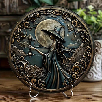 Witch Silhouette Halloween Wall Sign Gothic Metal Sign-MoonChildWorld