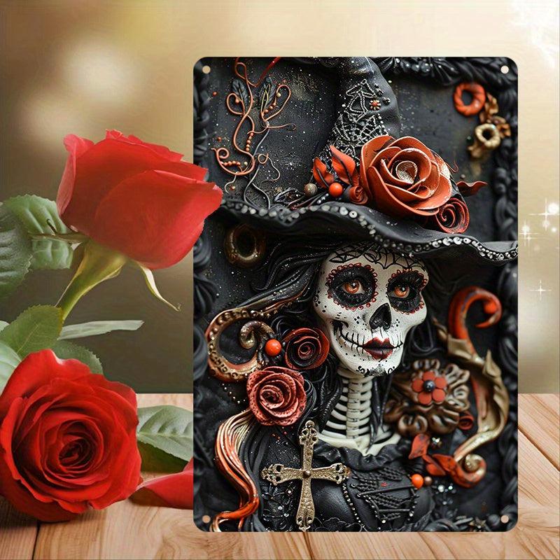 Witch Skelaton Metal Sign Halloween Skelaton Wall Art Spooky Home Decor-MoonChildWorld