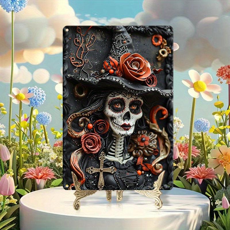 Witch Skelaton Metal Sign Halloween Skelaton Wall Art Spooky Home Decor-MoonChildWorld