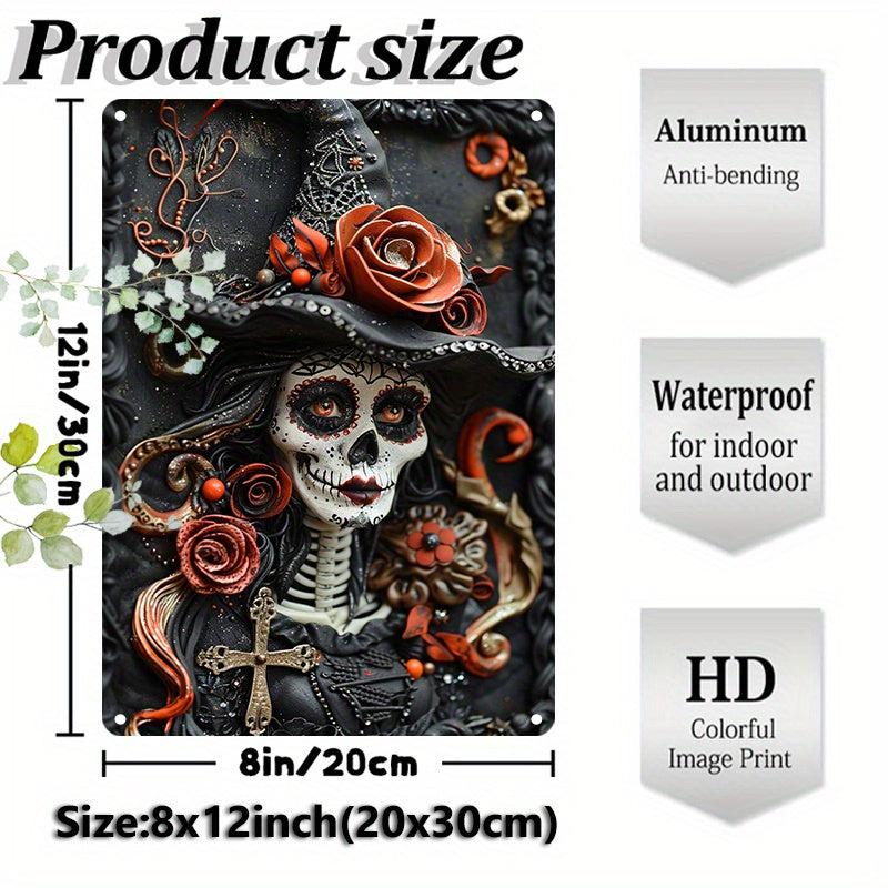 Witch Skelaton Metal Sign Halloween Skelaton Wall Art Spooky Home Decor-MoonChildWorld