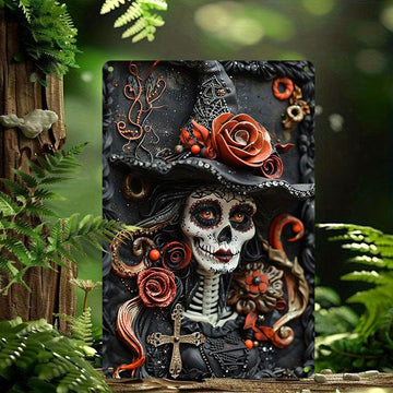Witch Skelaton Metal Sign Halloween Skelaton Wall Art Spooky Home Decor-MoonChildWorld
