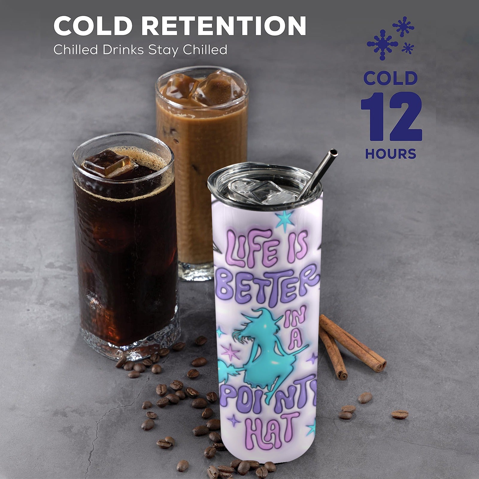 Witch Skinny Tumbler with Lid and Straw-MoonChildWorld