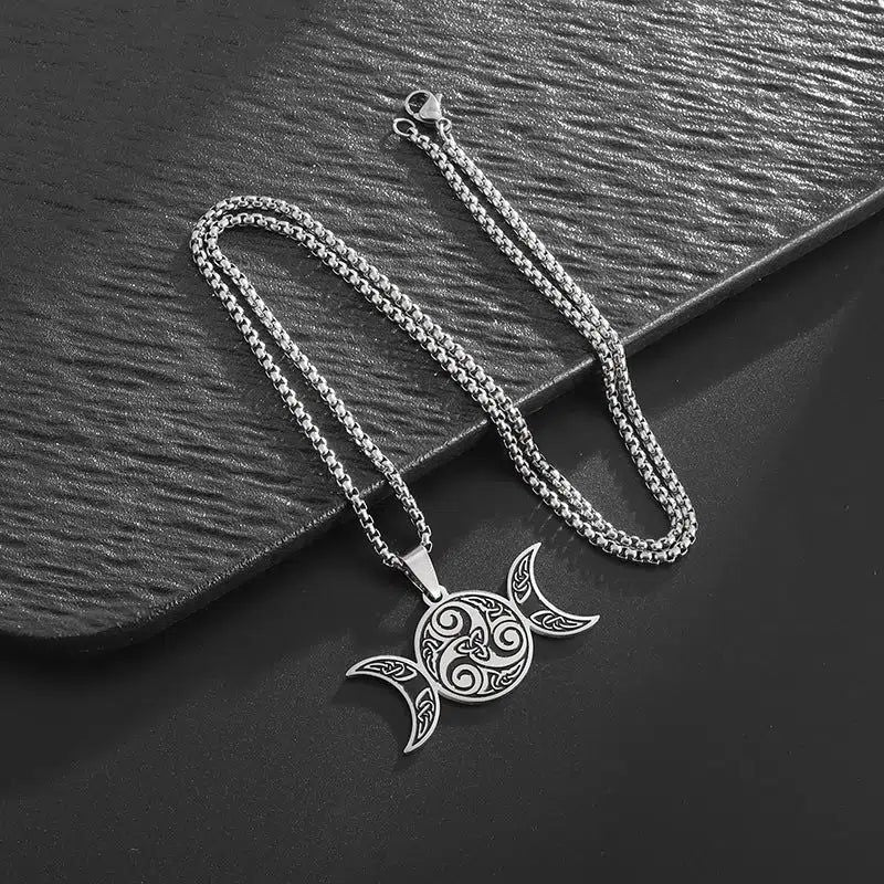 Witch Spiral Triple Moon Necklace Pagan Trinity Celtic Knot Necklace-MoonChildWorld