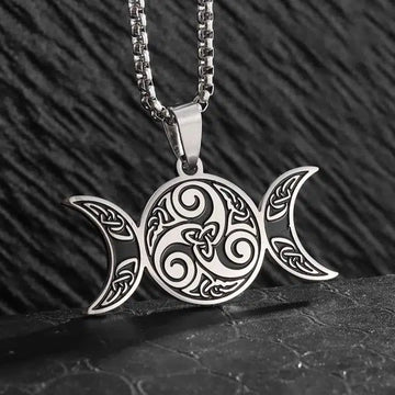 Witch Spiral Triple Moon Necklace Pagan Trinity Celtic Knot Necklace-MoonChildWorld
