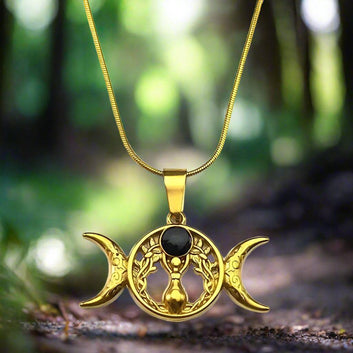 Witch Triple Moon Goddess Necklace Pagan Jewelry-MoonChildWorld