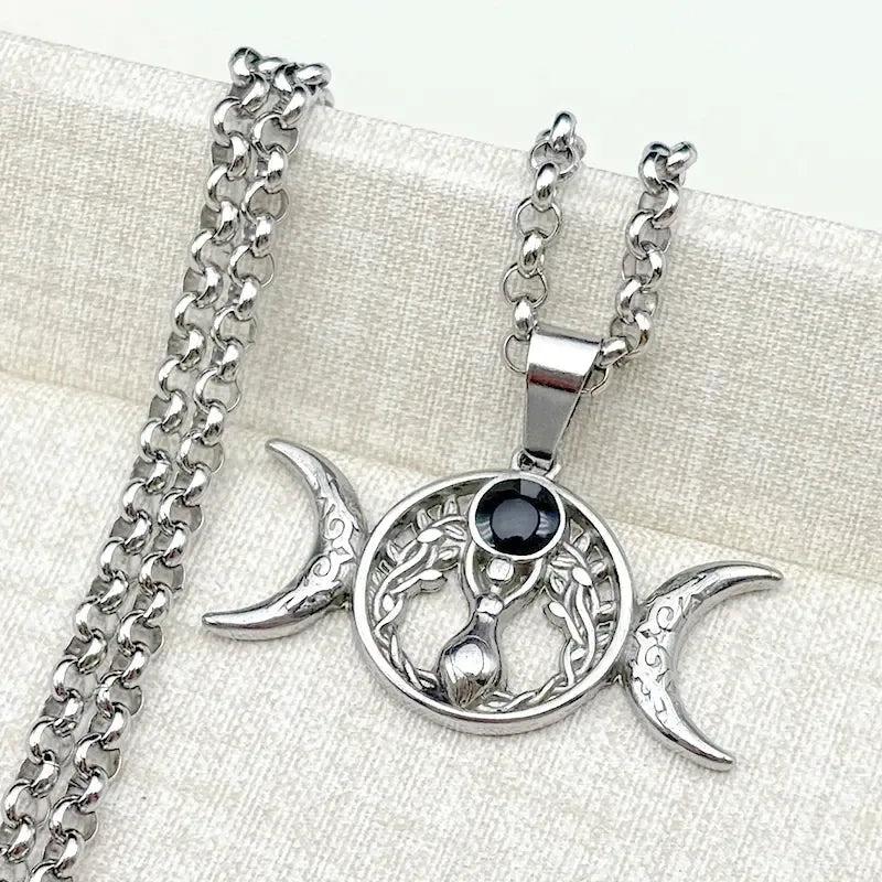 Witch Triple Moon Goddess Necklace Pagan Jewelry-MoonChildWorld