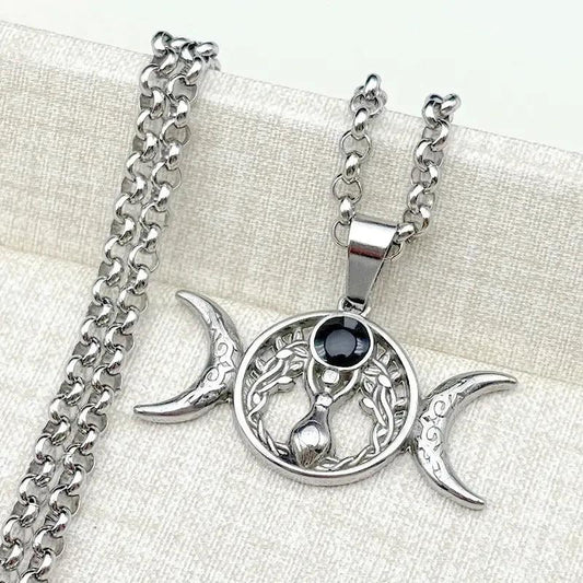 Witch Triple Moon Goddess Necklace Pagan Jewelry-MoonChildWorld