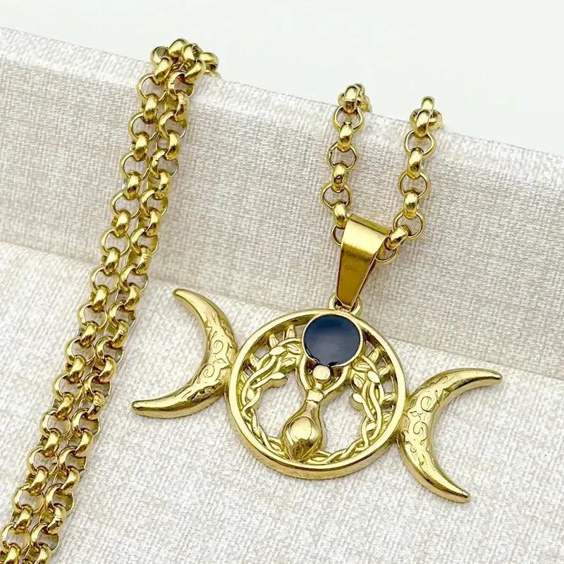 Witch Triple Moon Goddess Necklace Pagan Jewelry-MoonChildWorld
