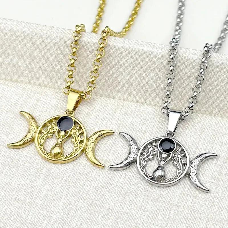 Witch Triple Moon Goddess Necklace Pagan Jewelry-MoonChildWorld