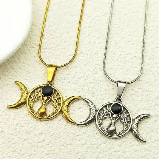 Witch Triple Moon Goddess Necklace Pagan Jewelry-MoonChildWorld