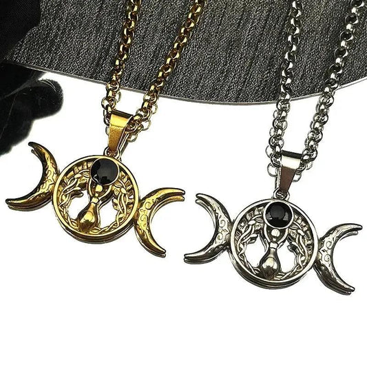 Witch Triple Moon Goddess Necklace Pagan Jewelry-MoonChildWorld