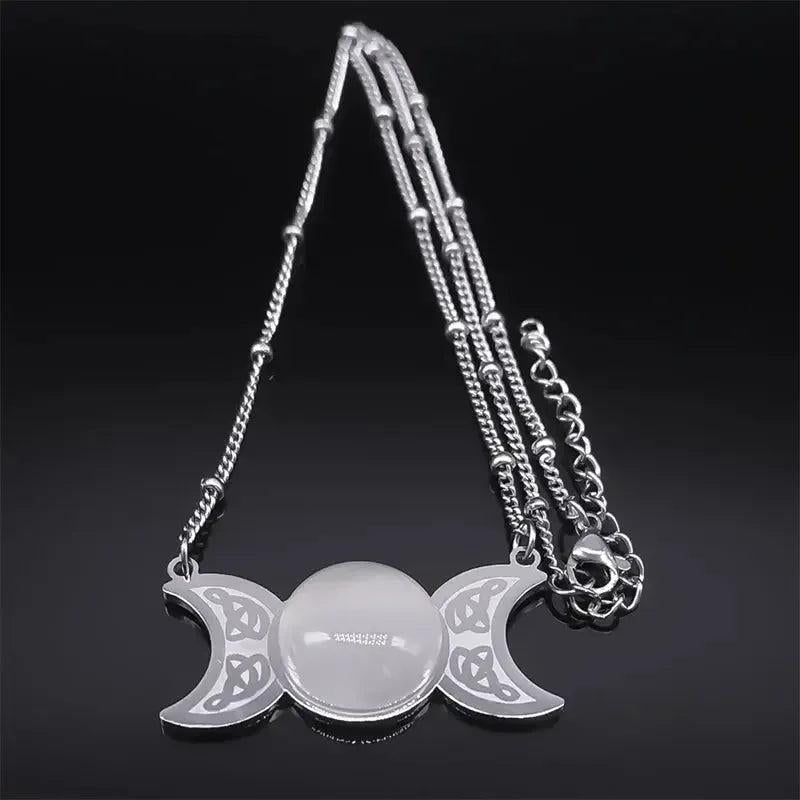 Witch Triple Moon Necklace Irish Knot Necklace Wicca Jewelry-MoonChildWorld