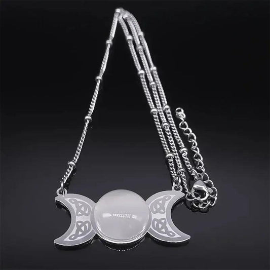Witch Triple Moon Necklace Irish Knot Necklace Wicca Jewelry-MoonChildWorld