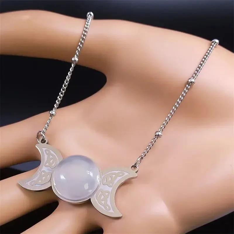 Witch Triple Moon Necklace Irish Knot Necklace Wicca Jewelry-MoonChildWorld
