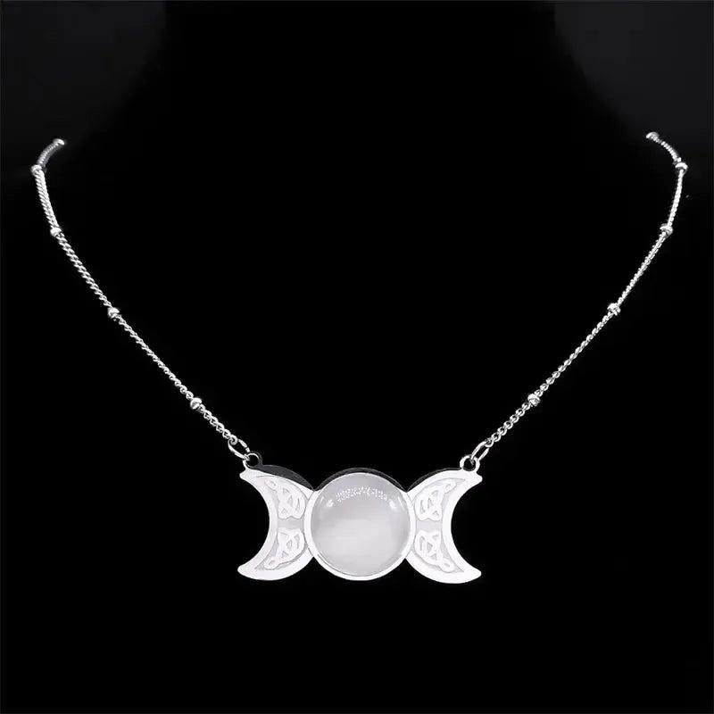 Witch Triple Moon Necklace Irish Knot Necklace Wicca Jewelry-MoonChildWorld