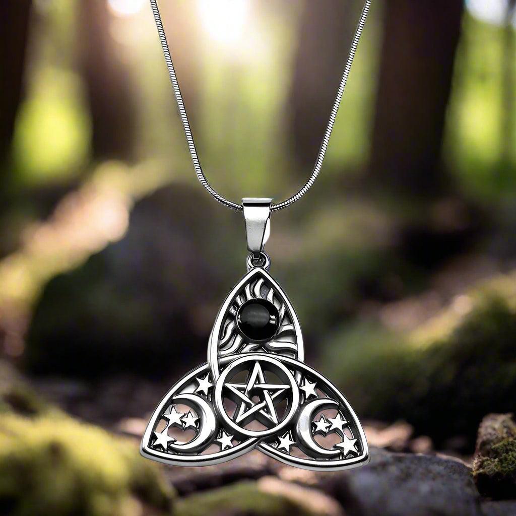 Witch Triquetra Trinity Celtic Knot Necklace Pentagram Triple Moon Goddess Necklace Wicca Jewelry-MoonChildWorld
