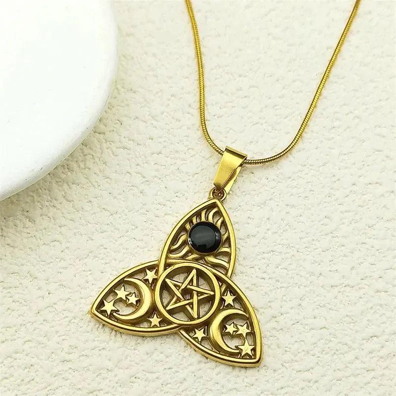 Witch Triquetra Trinity Celtic Knot Necklace Pentagram Triple Moon Goddess Necklace Wicca Jewelry-MoonChildWorld