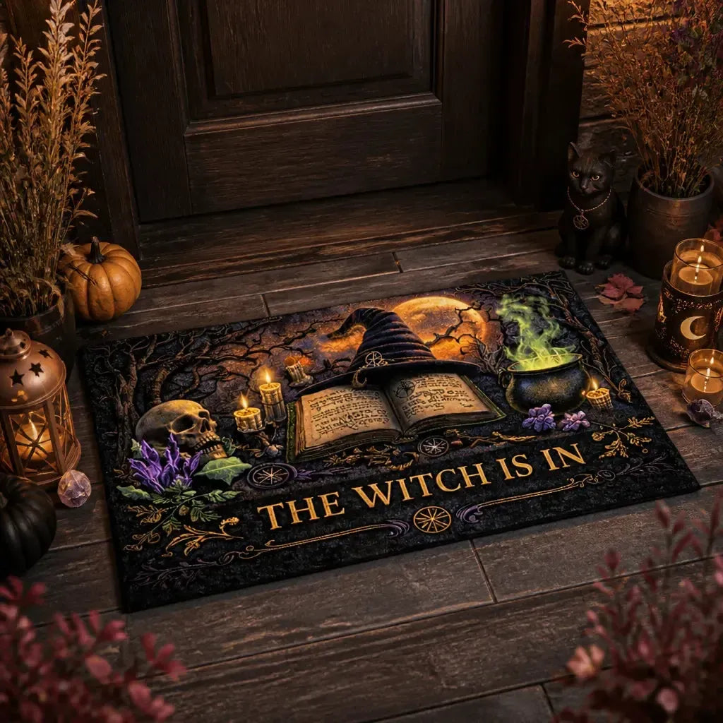 "Witch is In" Gothic Doormat - Halloween Witchy Doormat for Spooky Season_mockup_1.webp