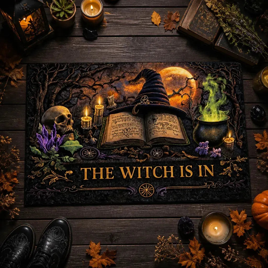 "Witch is In" Gothic Doormat - Halloween Witchy Doormat for Spooky Season_mockup_3.webp