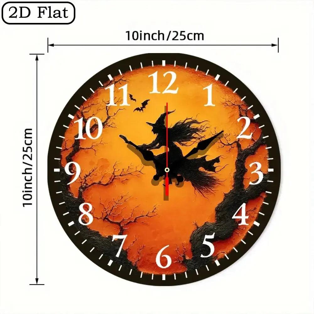 Witch on Broomstick Wooden Wall Clock Halloween Wall Decor-MoonChildWorld
