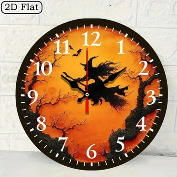 Witch on Broomstick Wooden Wall Clock Halloween Wall Decor-MoonChildWorld