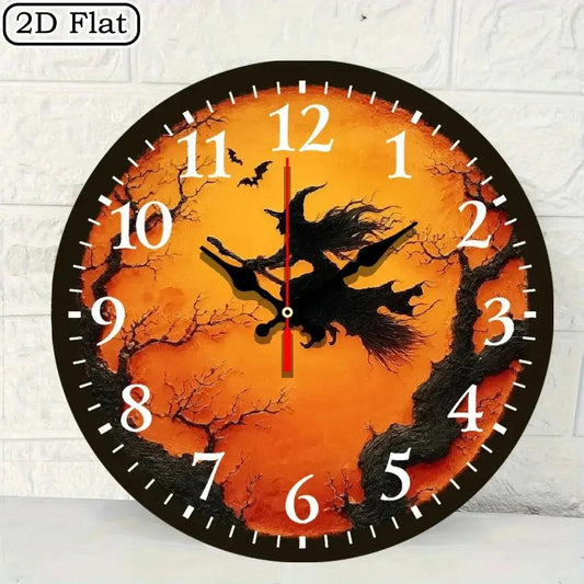 Witch on Broomstick Wooden Wall Clock Halloween Wall Decor-MoonChildWorld