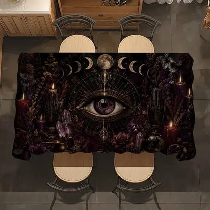 Witchcore eye tablecloth – witchy altar table cloth, full spread view