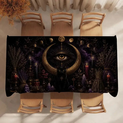Witchy eye altar cloth – tarot and crystals laid on cloth