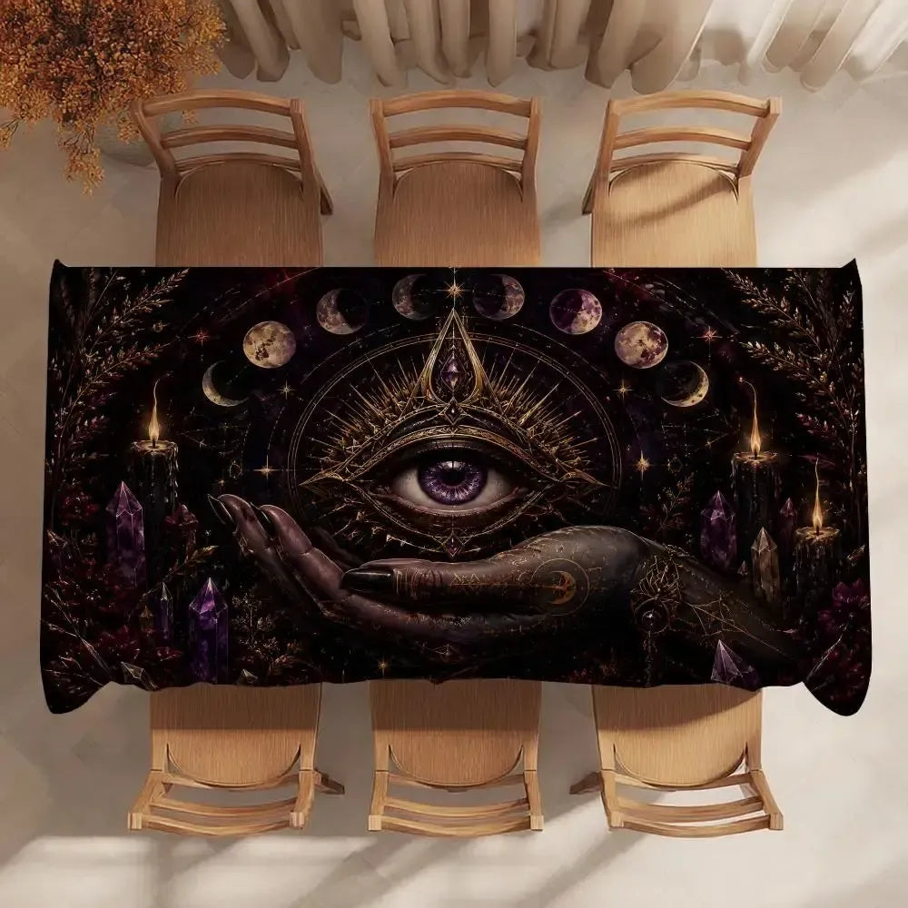 Witchcore eye table cover – woven polyester fabric texture detail