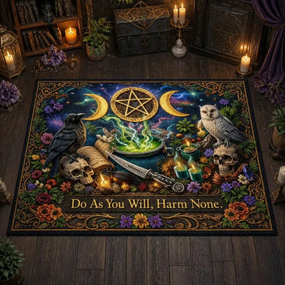 Witchcraft Area Rug with Black Cat, Owl, Skull – Gothic Occult Carpet for Witchy Home Decor_mockup_2.webp