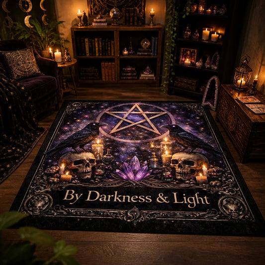 Witchcraft Area Rug with Pentacle & Skull Raven – Witchy Halloween Carpet for Gothic Home Decor_mockup_1.webp