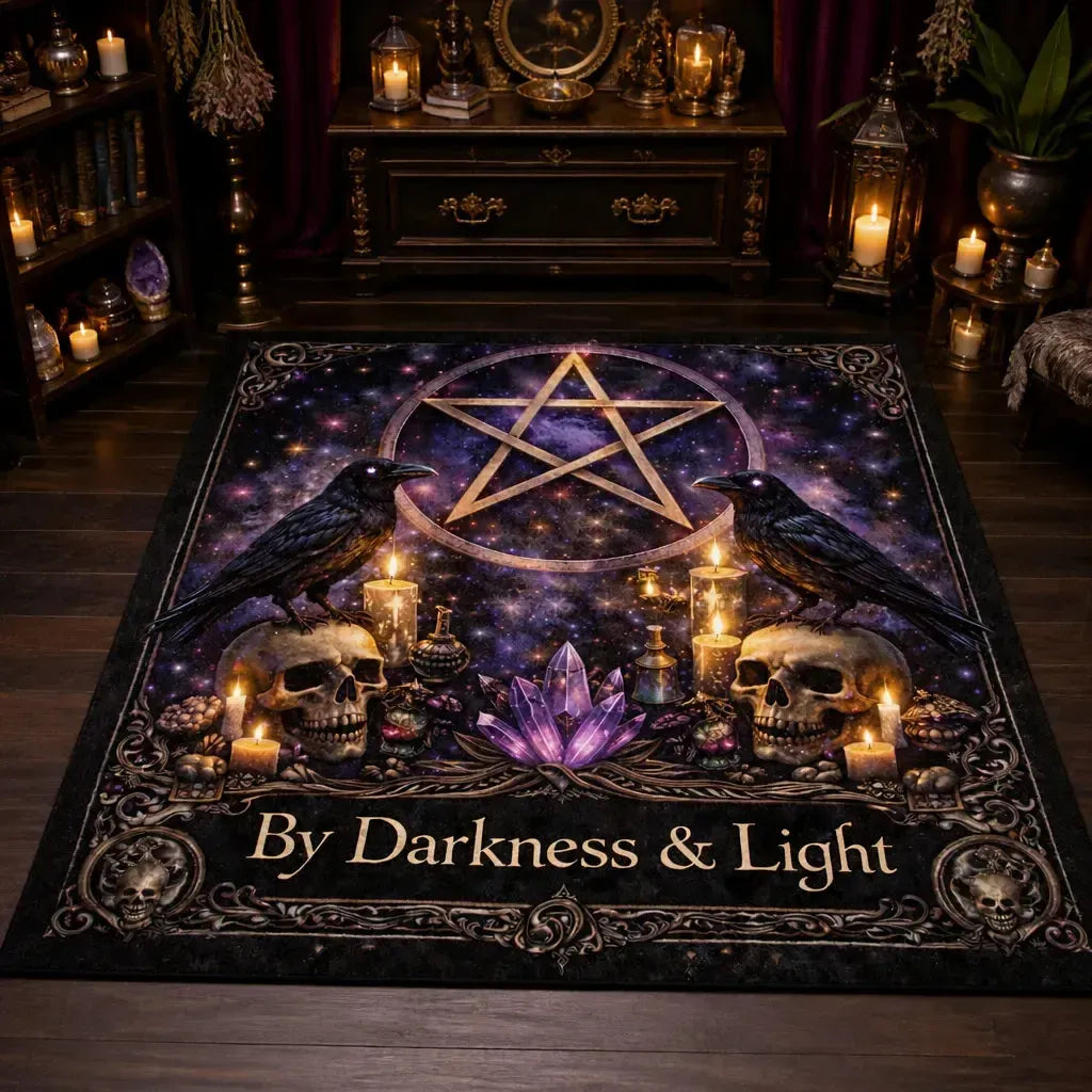 Witchcraft Area Rug with Pentacle & Skull Raven – Witchy Halloween Carpet for Gothic Home Decor_mockup_2.webp