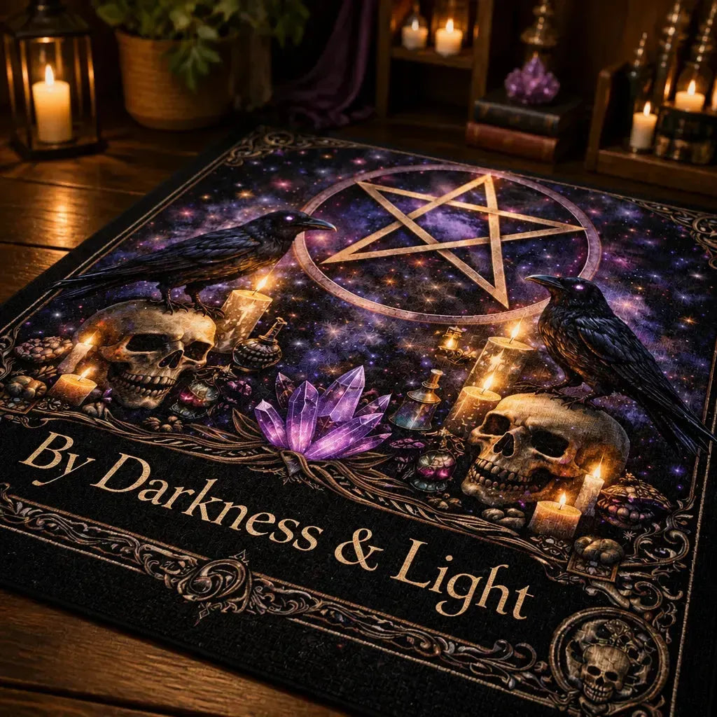 Witchcraft Area Rug with Pentacle & Skull Raven – Witchy Halloween Carpet for Gothic Home Decor_mockup_3.webp