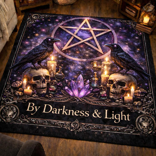 Witchcraft Area Rug with Pentacle & Skull Raven – Witchy Halloween Carpet for Gothic Home Decor-MoonChildWorld