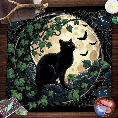 Witchcraft Black Cat Tarot Card Tablecloth Witchy Altar Cloth-MoonChildWorld