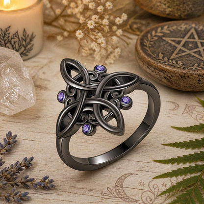 Witchcraft Celtic Knot Ring Mystical Purple Zircon Black 925 Silver Ring Witchy Jewelry-MoonChildWorld