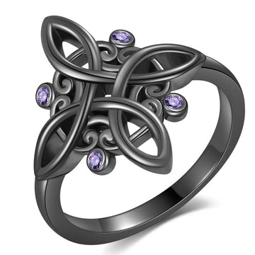 Witchcraft Celtic Knot Ring Mystical Purple Zircon Black 925 Silver Ring Witchy Jewelry-MoonChildWorld