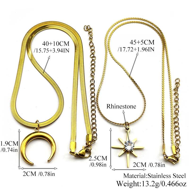 Witchcraft Crescent Moon Rhinestone Star Double-layer Choker Necklace-MoonChildWorld