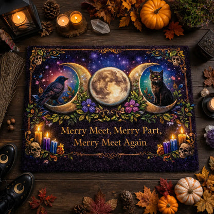 Witchcraft Doormat with Triple Moon, Black Cat & Raven – Wicca Welcome Mat for Mystical Decor_mockup_3.webp