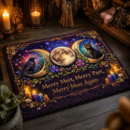Witchcraft Doormat with Triple Moon, Black Cat & Raven – Wicca Welcome Mat for Mystical Decor_mockup_2.webp